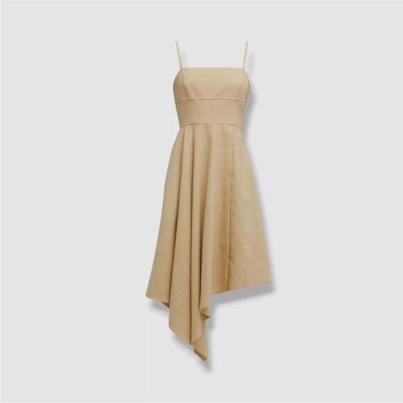 A.L.C. Women's Beige Linen Verona Asymmetric-Hem Midi Dress Size 0 $550 - Picture 4 of 5